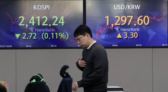 코스피, 소폭 하락해 2400대 마감…코스닥은 0.4% '상승'