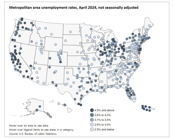 美 대도시 78%에서 실업률 작년보다 더 높아져